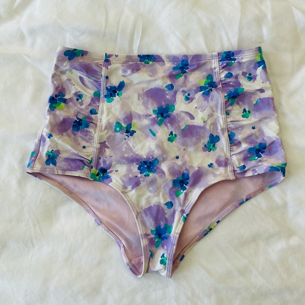 Purple Flowers High-Waisted Bikini Bottoms